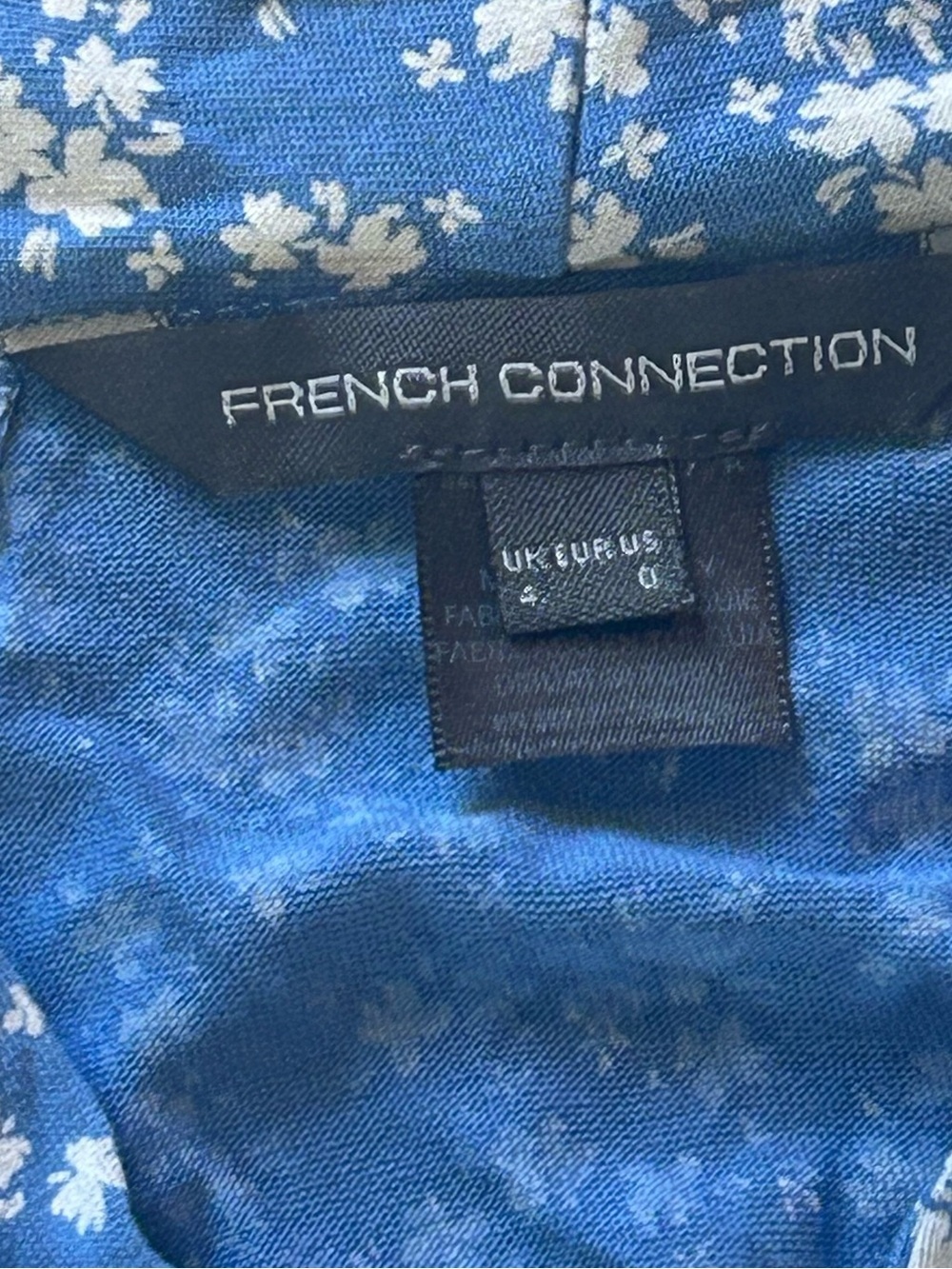 French Connection Blue White Floral Tie Waist Dress Size 0 - Picture 5 of 6